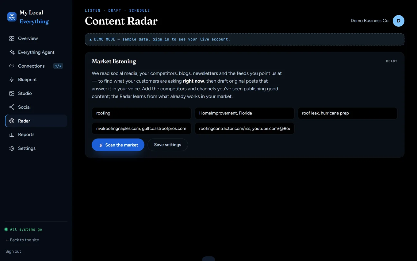 Content Radar — customer demand insights and a drafted week of posts