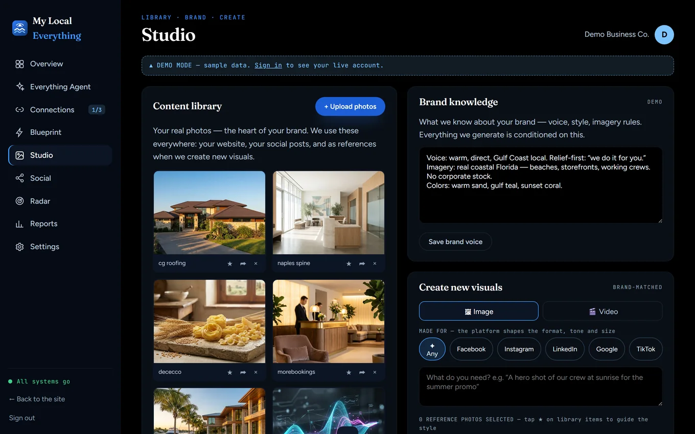 Studio — content library, brand knowledge and brand-matched generation